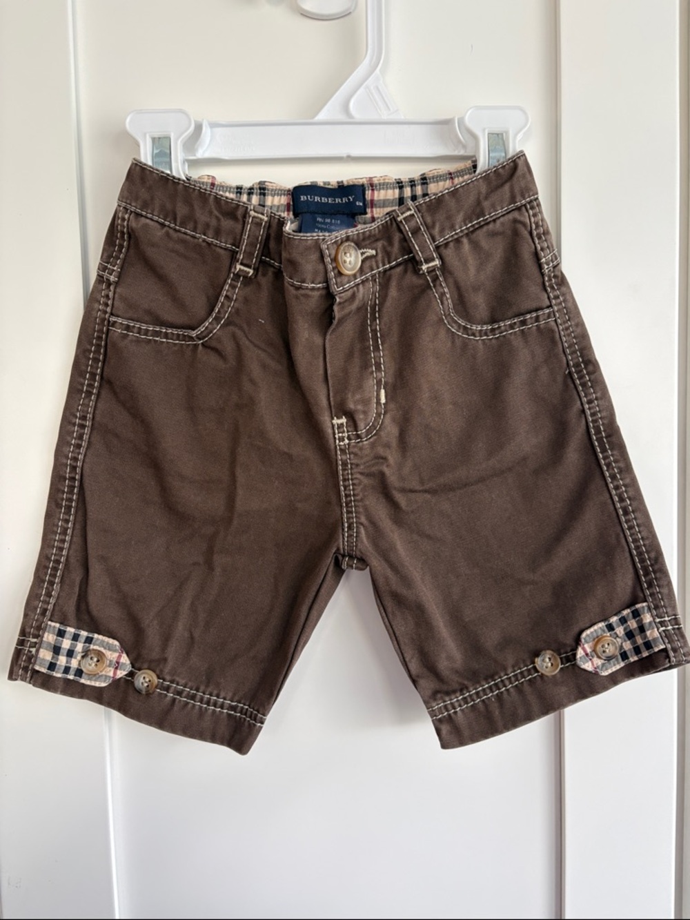 Burberry Brown Cotton Shorts with Signature Check Accents